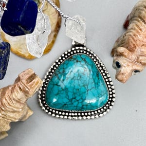 Spiderweb Turquoise Pendant Double Wrapped&gt;Antiqued Sterling/Fine Silver&gt;Mexican Statement Jewelry