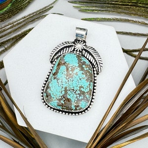 Number 8 Mine Turquoise Pendant>Nevada Antiqued Sterling/Fine Silver>Gift Jewelry>High Grade Pendant