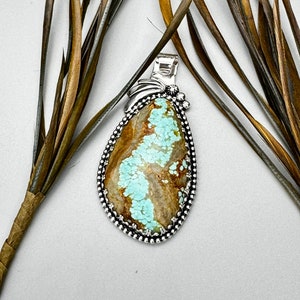 Antiqued Turquoise Pendant>Nevada Number 8 Mine>Sterling/Fine Silver>Gift Jewelry>Large Pendant>Freeform Native American