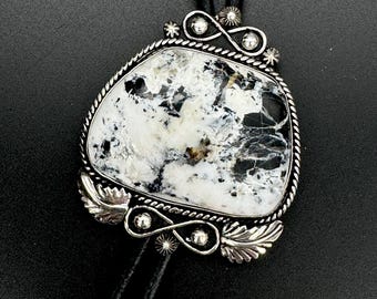 Large White Buffalo Bolo Tie>Antiqued Sterling/Fine Silver>My Southwest Jewelry