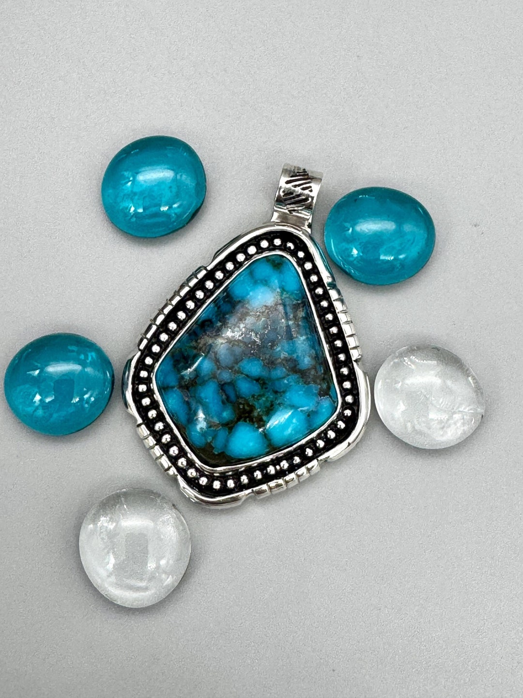Kingman Dark Blue Turquoise Black Matrix Pendant>antiqued Sterling/fine ...