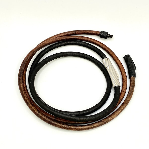 Leather Necklace Brown or Black Stainless Steel Locking Clasp 4mm Necklace Only