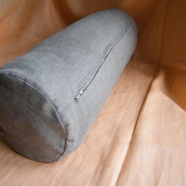 Bolster Neckroll Pillow Case Cover Slipcover Zipper closure. Pure flax linen,  Natural Linen. Size and color options