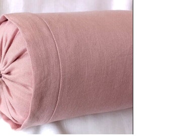 Ash Rose  Linen Bolster Neckroll Pillow Case - Cover - Slipcover with Ties. Pure flax linen,  Natural Linen. Size options