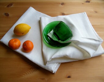 2 Kitchen -Tea - Dish Towels. Pure Flax Linen Fabric - Thick weave, white / offwhite kitchen linens, dishcloths. Pair of towels