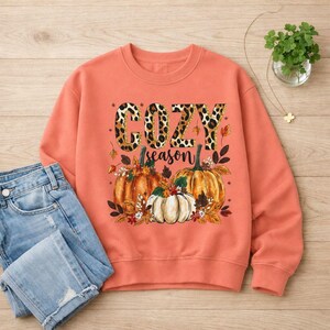 Cozy Season Fall Pumpkins sweatshirt | Leopard Print Accent