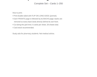 Top 200 Drugs Flashcards Printable | Brand to Generic Card Deck for Pharmacy Students | NAPLEX and PTCB Study Cards PDF