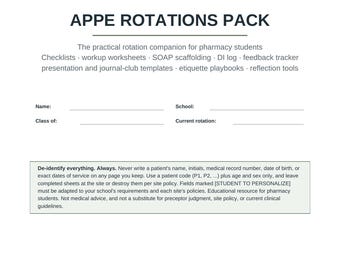 APPE Rotations Pack Printable | Pharmacy Rotation Worksheets, Patient Workup Sheets, SOAP Templates and Checklists PDF