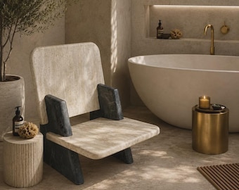 Poltrona de mármore, cadeira de descanso escultural em pedra, assento moderno de luxo, decoração moderna e orgânica para casa.