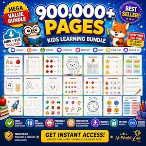 Kids Busy Book Printable | Preschool Learning Activities | Learning Workbook Ages 3–6 | Tracing, Counting & Math | 60 Pages PDF