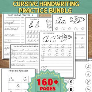 Cursive Handwriting Worksheets for Kids, 160+ Page Printable PDF with Alphabet and Word Writing Practice