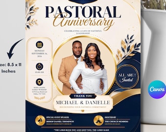 Pastoral Anniversary Flyer Template, Pastor Appreciation Flyer, Church Anniversary Invitation, Editable Canva Church Event Program