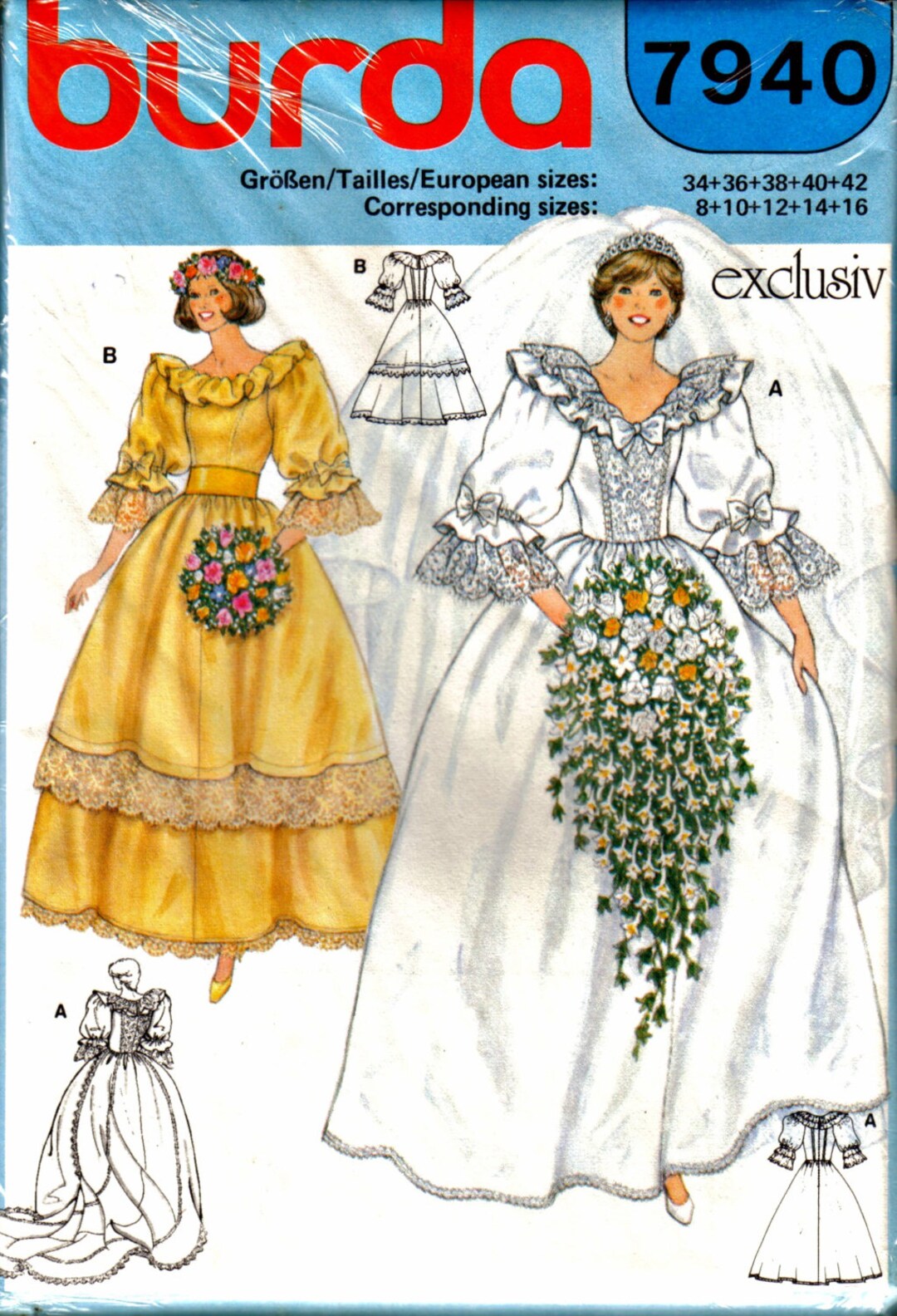 Lady Diana's Wedding Gown Dress Sewing Pattern Burda 7940 UNCUT