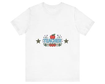 T-shirt met appelmotief voor leerkrachten | Schoolleraar T-shirt met appels en sterren