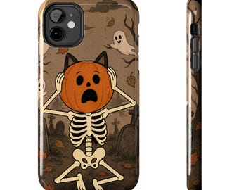 Telefoonhoesje met schreeuwend pompoenskelet | Spookachtig Halloween-kerkhofontwerp