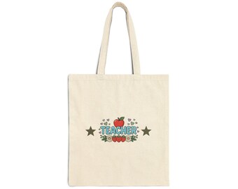 Lerarentas met appelmotief | Canvas draagtas voor schoolspullen
