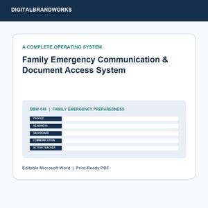 System komunikacji i dostępu do dokumentów w sytuacjach kryzysowych dla rodziny | Edytowalny szablon programu Microsoft Word | Plik PDF do druku
