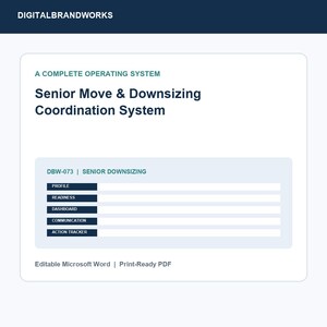 Senior Move & Downsizing Coordination System | Editable Microsoft Word Template | Printable PDF