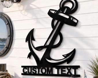 Personalized Anchor Metal Wall Sign | Custom Nautical Name Plaque | Coastal Beach House Wall Decor
