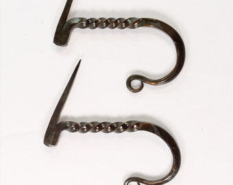 Set of 2 Drive Hooks, Blacksmith made, great for hanging things from a wall or post.