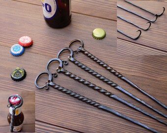Bacon turner bottle opener tailgating multitool hand made by blacksmith. Unique groomsmen gifts