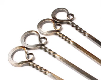 Blacksmith Made Grill Skewers, Hand Forged Kabob Skewers, Set of 4