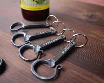 Bottle Opener keychain hand forged & personalized by blacksmith