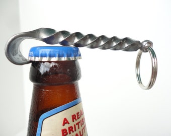 Bottle Opener Keychain -- hand forged by blacksmith -- great gifts for Groomsmen, Usher gift