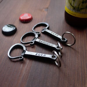 Bottle Opener keychain hand forged & personalized by blacksmith image 1