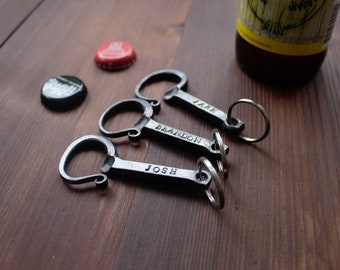 Bottle Opener keychain hand forged & personalized by blacksmith