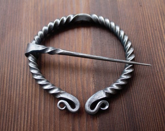 Celtic Penannular Brooch, iron, made by blacksmith, hand forged steel, great for SCA, cloaks and knitted garments