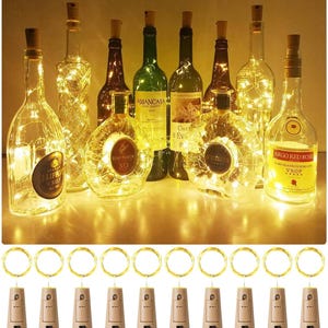 Wine Bottle Lights with Cork 10Pack 20LED Mini Fairy Lights | Warm White 7ft LED String Lights, Waterproof Battery Operated Cork Lamp