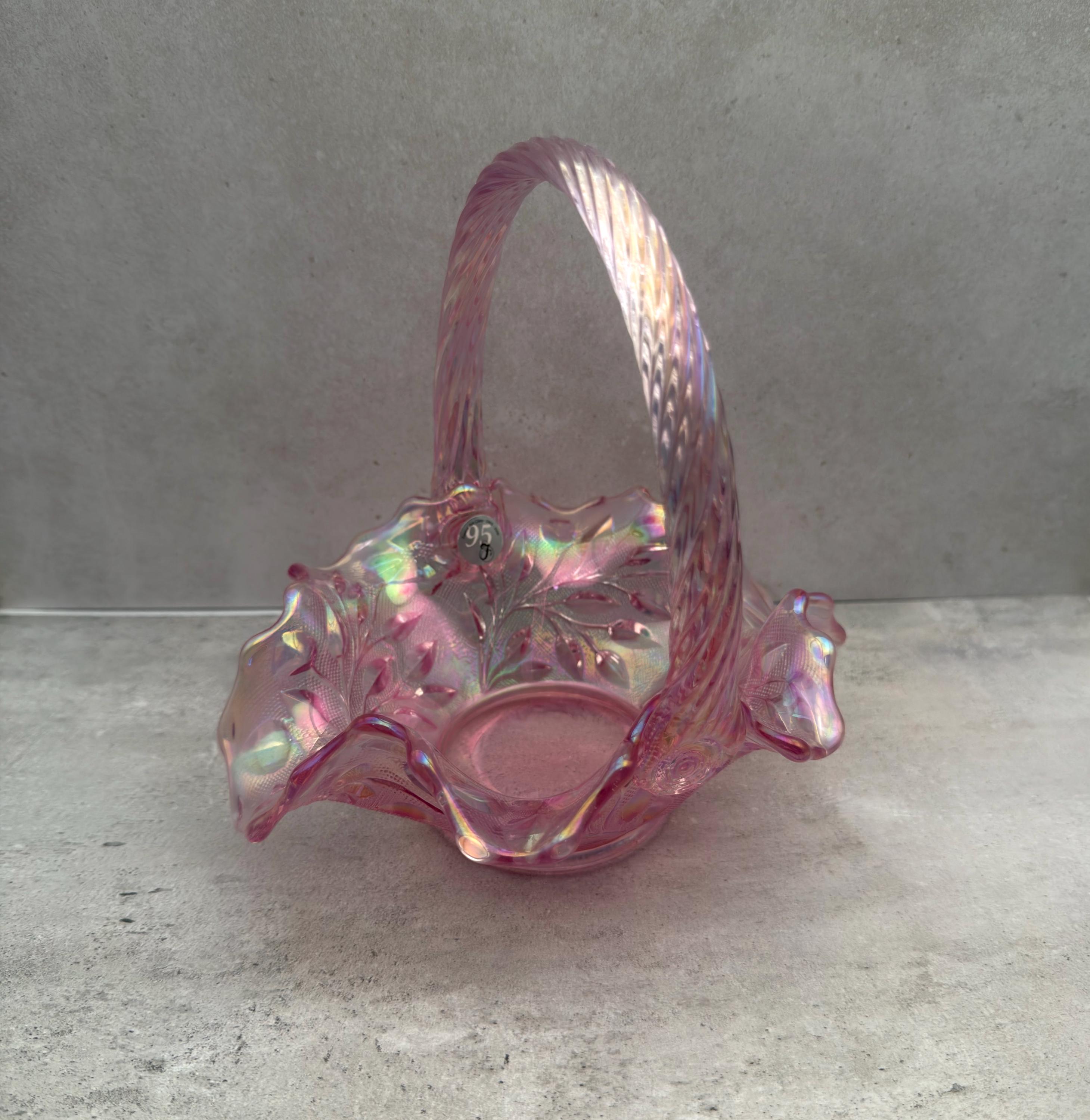 Fenton Pink Iridescent Basket - Etsy