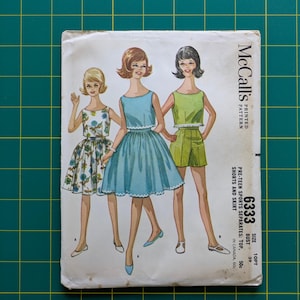 May include: Vintage McCall's sewing pattern for pre-teen sports separates, including a top, shorts, and skirt. The illustration features three figures in different outfits. The pattern number is 6333, with a bust size of 29 inches.