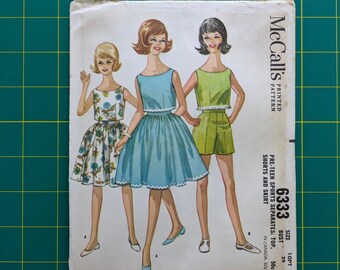 6333 McCall's Vintage  Pre-Teen Sports Separates - Top, Shorts, and Skirt Sewing Pattern - UNCUT