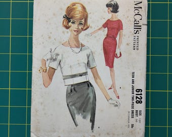 6128 McCall's Vintage 2 Piece Dress Sewing Pattern - UNCUT
