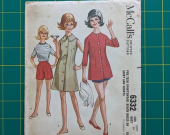 6332 McCall's Vintage Sportswear: Pre-Teen Beach Dress, Shirt and Shorts Sewing Pattern - UNCUT
