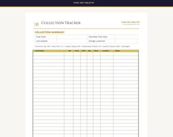 TCG Collection Tracker – Printable Card Inventory, Value, Condition Log (PDF + Canva)