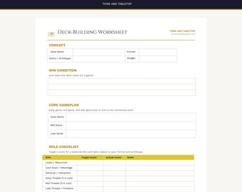 MTG Deck-Building Worksheet – Concept, Win Condition, Role Checklist (PDF + Canva)