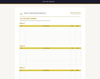 TCG Life Counter Sheets – Duel & Commander Formats, Damage Tracker (PDF + Canva)