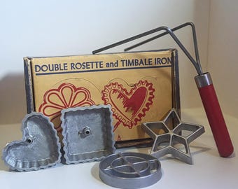 Vintage Nordic Ware Double Rosette & Timbale Iron 4 Shapes Original Box w/ Molds