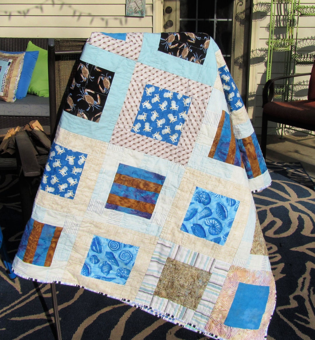 Modern Beach Quilt, Ocean, Coastal, Throw Etsy
