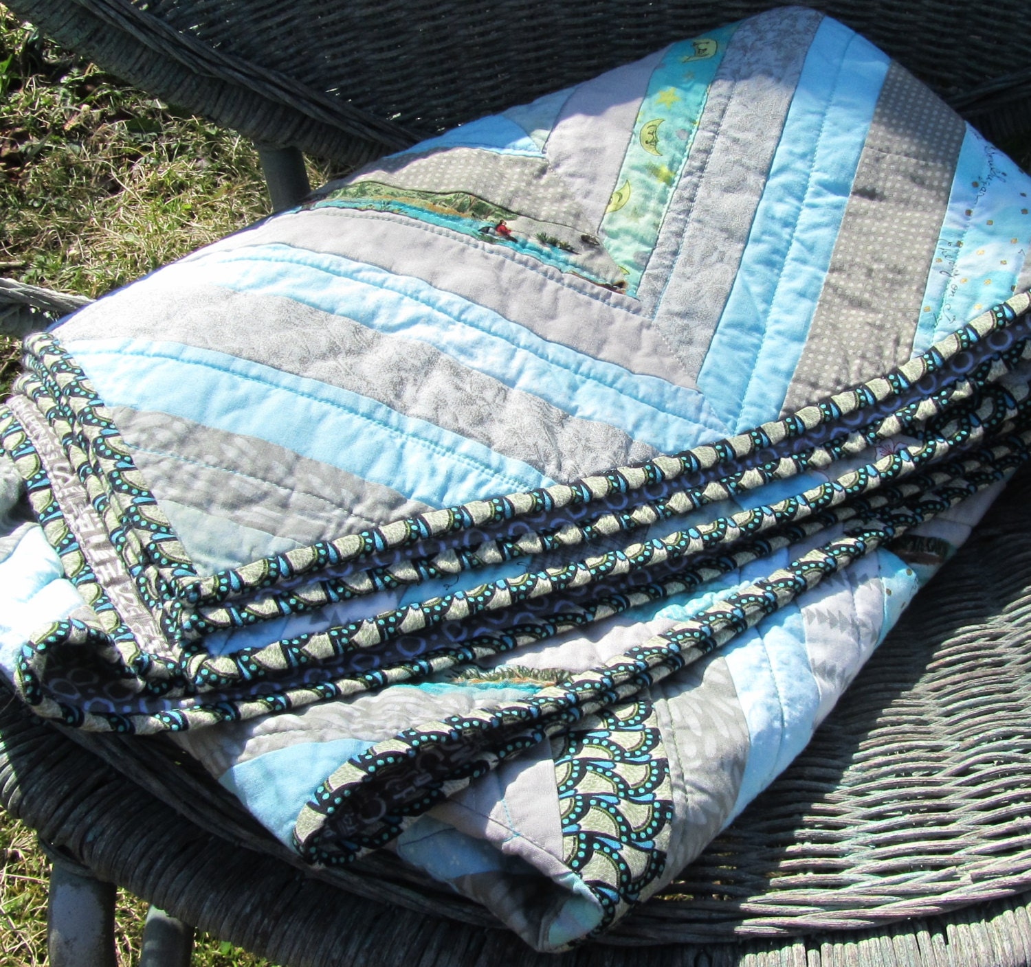 Modern Quilt Aqua and Gray Quilt Throw Etsy