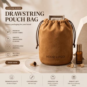 Custom Suede Drawstring Pouch – Personalized Logo Jewelry Gift Bag