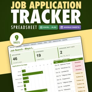 Job Application Tracker Spreadsheet, Interview Log, Follow Ups, Offer Comparison (Google Sheets & Excel)
