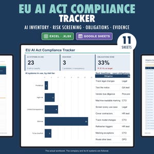 EU AI Act Compliance Tracker, System Inventory, Risk Classification, Obligations Checklist (Excel & Google Sheets)