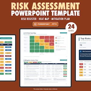 Risk Assessment PowerPoint Template, Register, Heat Map, Mitigation Plan, 24 Editable Slides