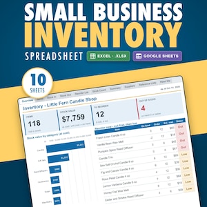 Small Business Inventory Spreadsheet, Stock In and Out, Reorder List (Excel & Google Sheets)