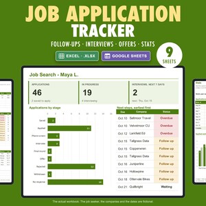 Job Application Tracker Spreadsheet, Interview Log, Follow Ups, Offer Comparison (Google Sheets & Excel)