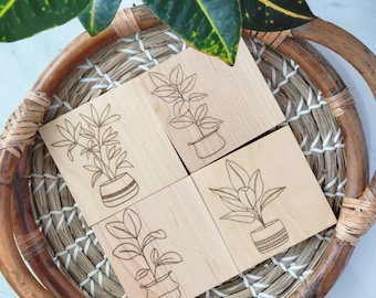 Maple Set of 4 HOUSEPLANT Coasters, Set of 4 Coasters, HOUSEPLANT Gift